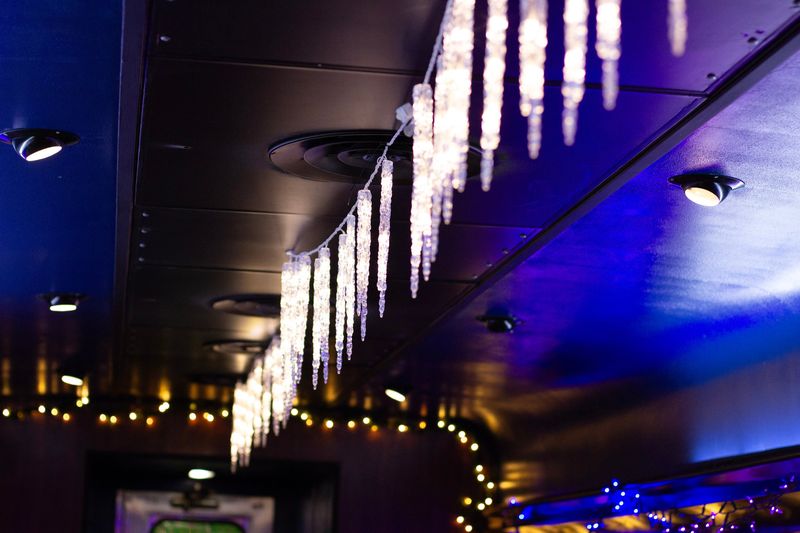 Still life — icicle lights in the train car